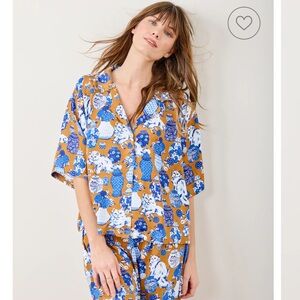 Printfresh blue and rust kitty satin PJs